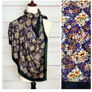 Elaine Gold for Collection XIIX Silk Square Scarf Floral Purple Tan Ivory Japan
